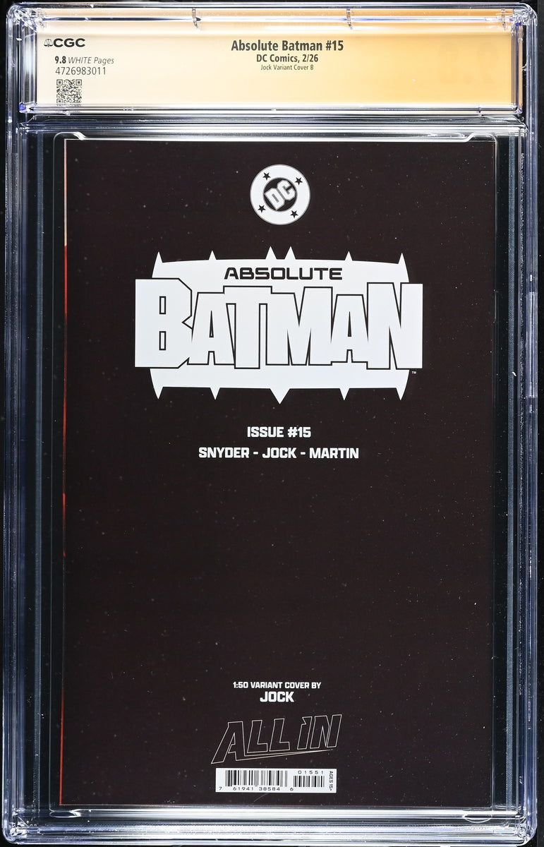 ABSOLUTE BATMAN #15 CGC SS 9.8 SCOTT SNYDER & JOCK SIGNED 1:50 RI