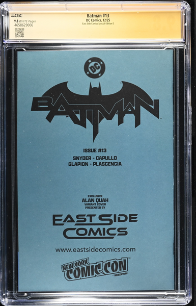 BATMAN (NEW 52) #13 CGC SS 9.8 ALAN QUAH REMARK SIGNED NYCC 2025 EXCL BLANK BORDER VARIANT