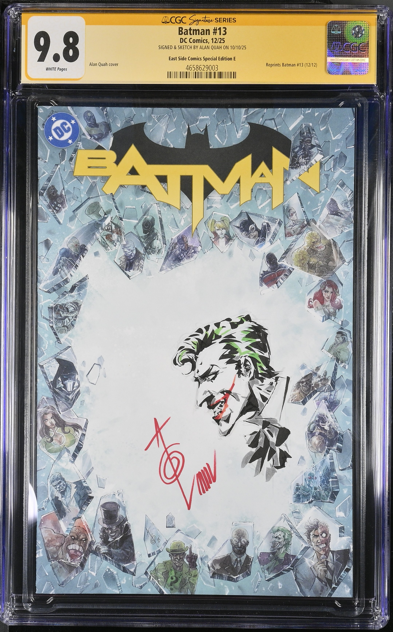 BATMAN (NEW 52) #13 CGC SS 9.8 ALAN QUAH JOKER REMARK SIGNED NYCC 2025 EXCL BLANK BORDER VARIANT