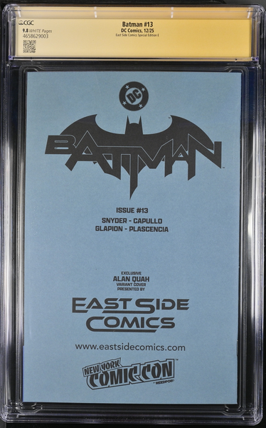 BATMAN (NEW 52) #13 CGC SS 9.8 ALAN QUAH JOKER REMARK SIGNED NYCC 2025 EXCL BLANK BORDER VARIANT