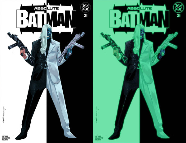Absolute Batman #21 Rafa Sandoval GITD Glow in the Dark Natali Sanders Two Face Penguin First Print InHyuk Lee Ben Oliver Scarecrow Nick Dragotta Scott Snyder Joker Jock Catwoman Harley Quinn Foil Joker Wolverine Deadpool Virgin Variant DC Comics Marvel Comics Spider-man X-Men Batman Joker East Side Comics Virgin Exclusive