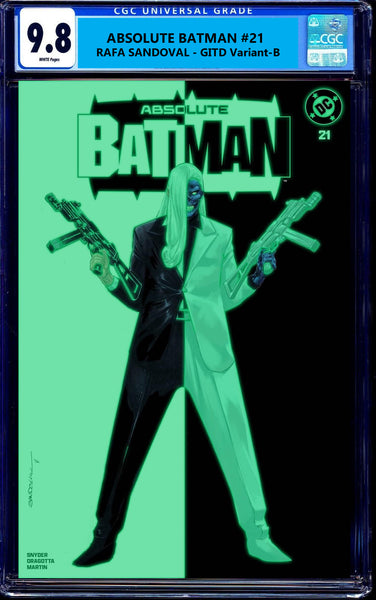 Absolute Batman #21 Rafa Sandoval GITD Glow in the Dark Natali Sanders Two Face Penguin First Print InHyuk Lee Ben Oliver Scarecrow Nick Dragotta Scott Snyder Joker Jock Catwoman Harley Quinn Foil Joker Wolverine Deadpool Virgin Variant DC Comics Marvel Comics Spider-man X-Men Batman Joker East Side Comics Virgin Exclusive