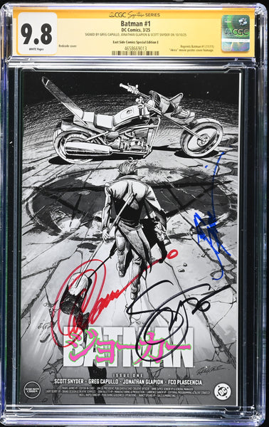 BATMAN (NEW 52) #1 CGC SS 9.8 SIGNED X3 SNYDER CAPULLO MEGACON EXCL AKIRA JOKER B&W VARIANT