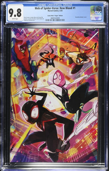WEB OF SPIDER-VERSE NEW BLOOD #1 CGC 9.8 BALDARI NYCC 2025 EXCL VIRGIN VARIANT LTD TO 500