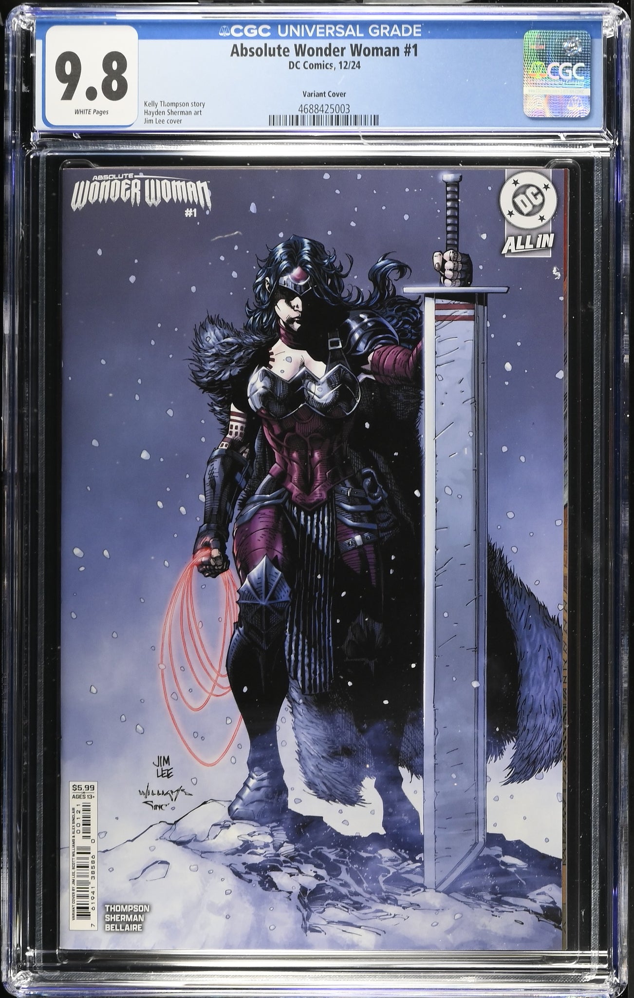 ABSOLUTE WONDER WOMAN #1 CGC 9.8 JIM LEE 1st PT CARDSTOCK VARIANT