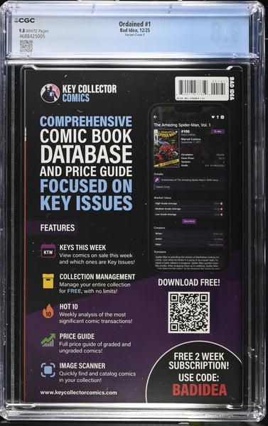 ORDAINED #1 CGC 9.8 DECLAN SHALVEY 1:100 RI VARIANT FIRST PRINT BAD IDEA OPTIONED TV