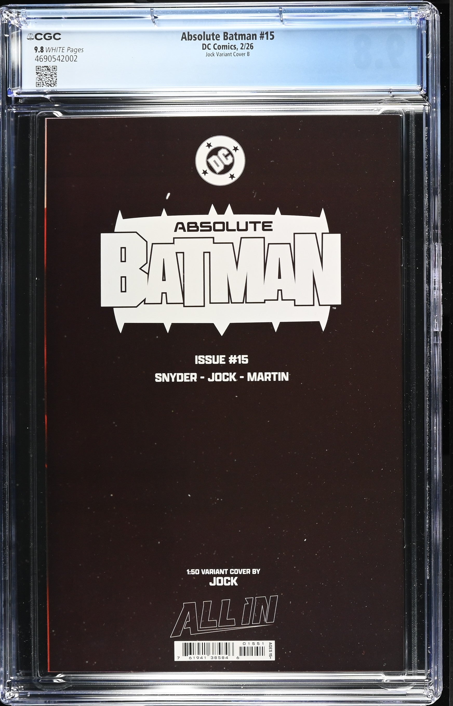 ABSOLUTE BATMAN #15 CGC 9.8 JOCK 1:50 RI VIRGIN VARIANT SCOTT