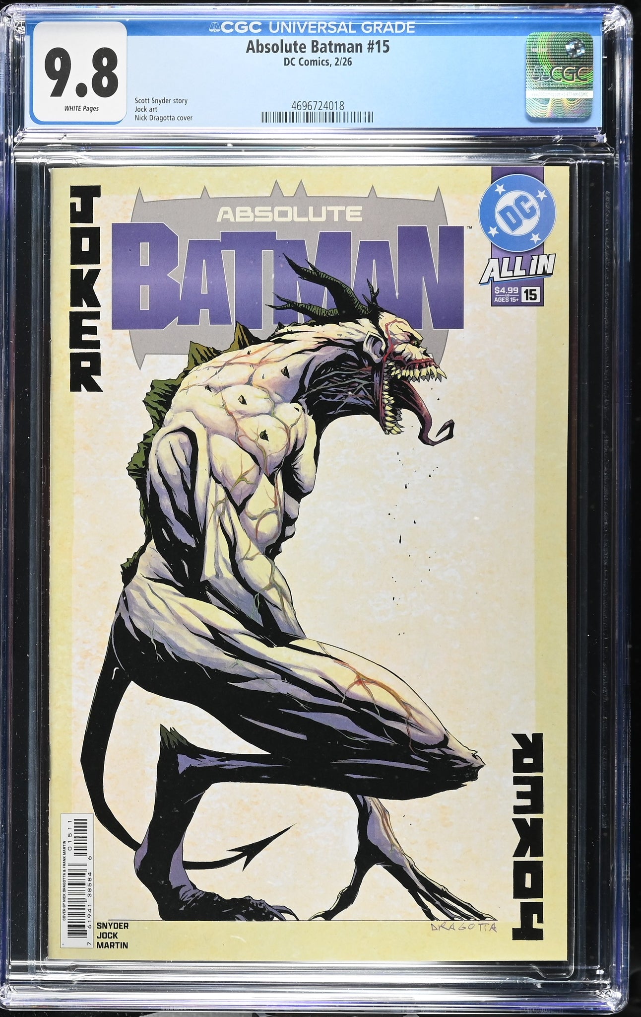 ABSOLUTE BATMAN #15 CGC 9.8 DRAGOTTA FIRST PRINT COVER-A VARIANT