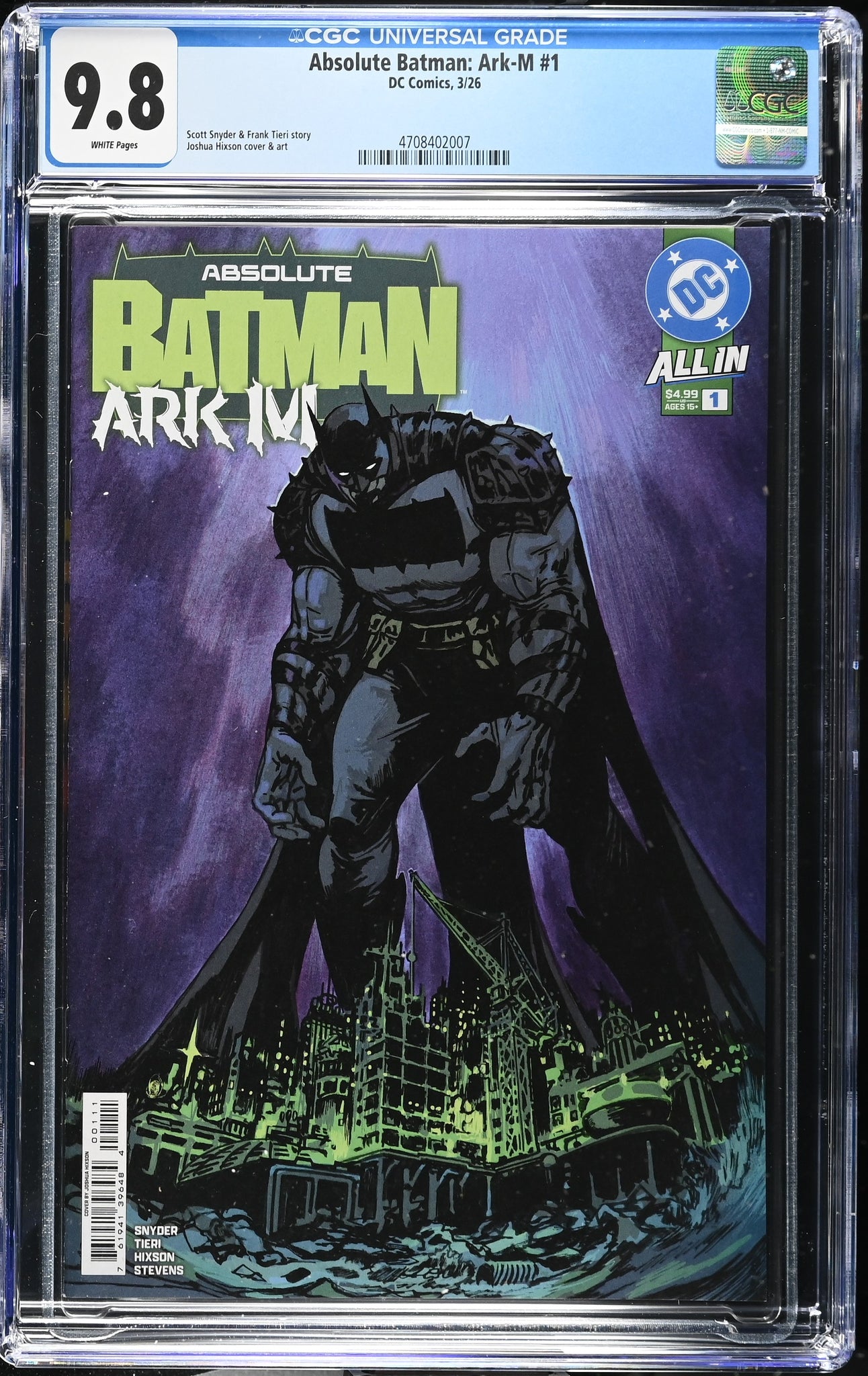 ABSOLUTE BATMAN ARK M #1 CGC 9.8 HIXSON FIRST PRINT COVER-A