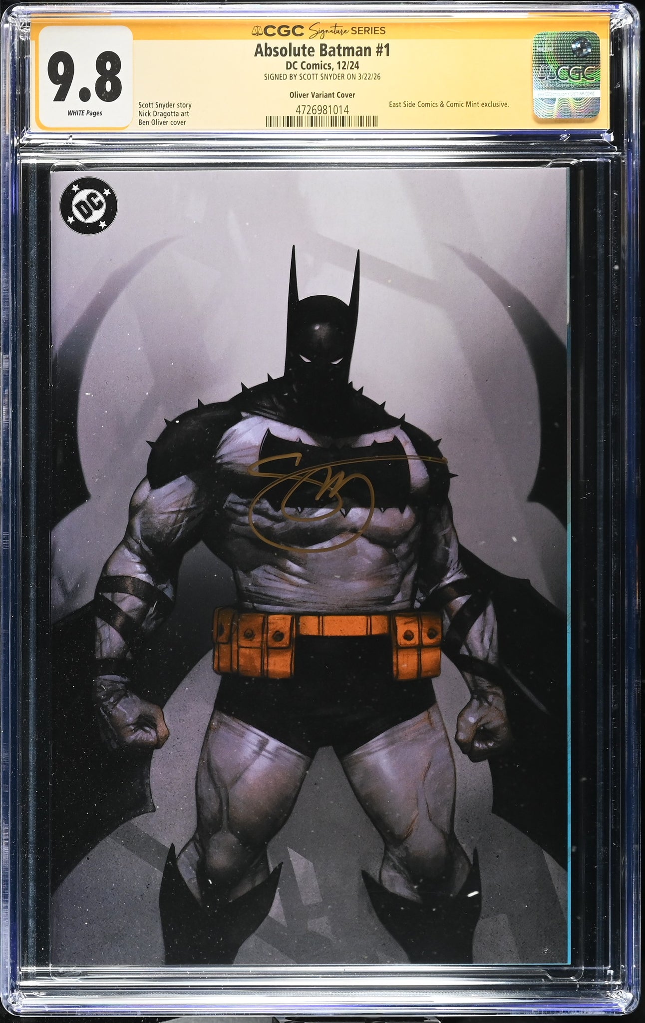 ABSOLUTE BATMAN #1 CGC SS 9.8 SCOTT SNYDER SIGNED BEN OLIVER