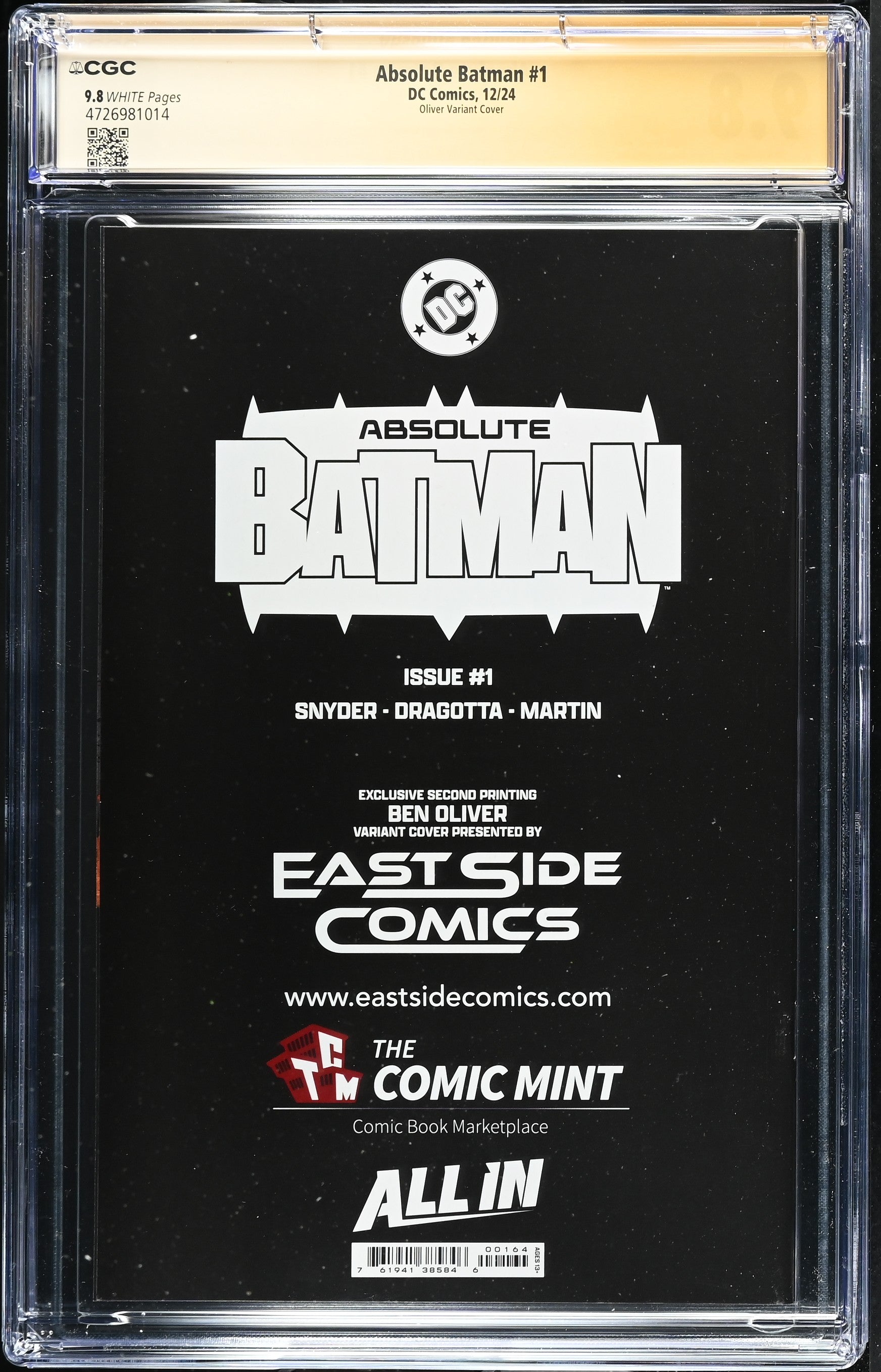 ABSOLUTE BATMAN #1 CGC SS 9.8 SCOTT SNYDER SIGNED BEN OLIVER