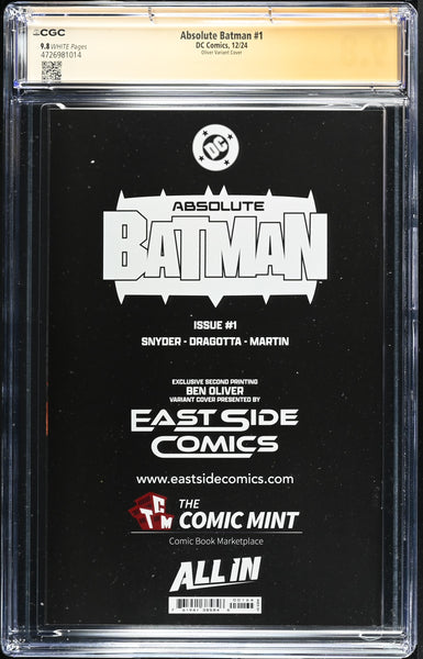 ABSOLUTE BATMAN #1 CGC SS 9.8 SCOTT SNYDER SIGNED BEN OLIVER MEGACON VIRGIN VARIANT