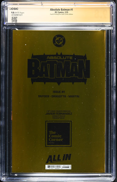 ABSOLUTE BATMAN #1 CGC SS 9.8 SCOTT SNYDER SIGNED EXCL GOLD FOIL AKIRA VARIANT