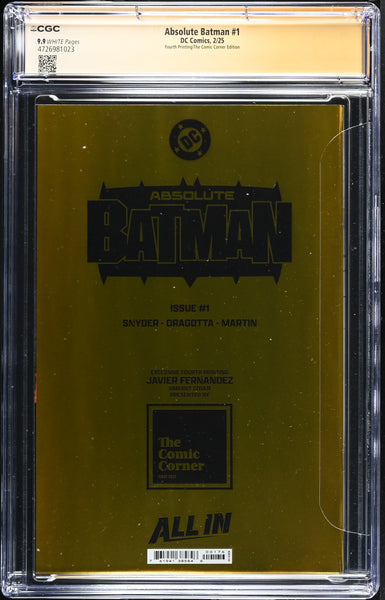 ABSOLUTE BATMAN #1 CGC SS 9.9 SCOTT SNYDER SIGNED EXCL GOLD FOIL AKIRA VARIANT NOT 9.8