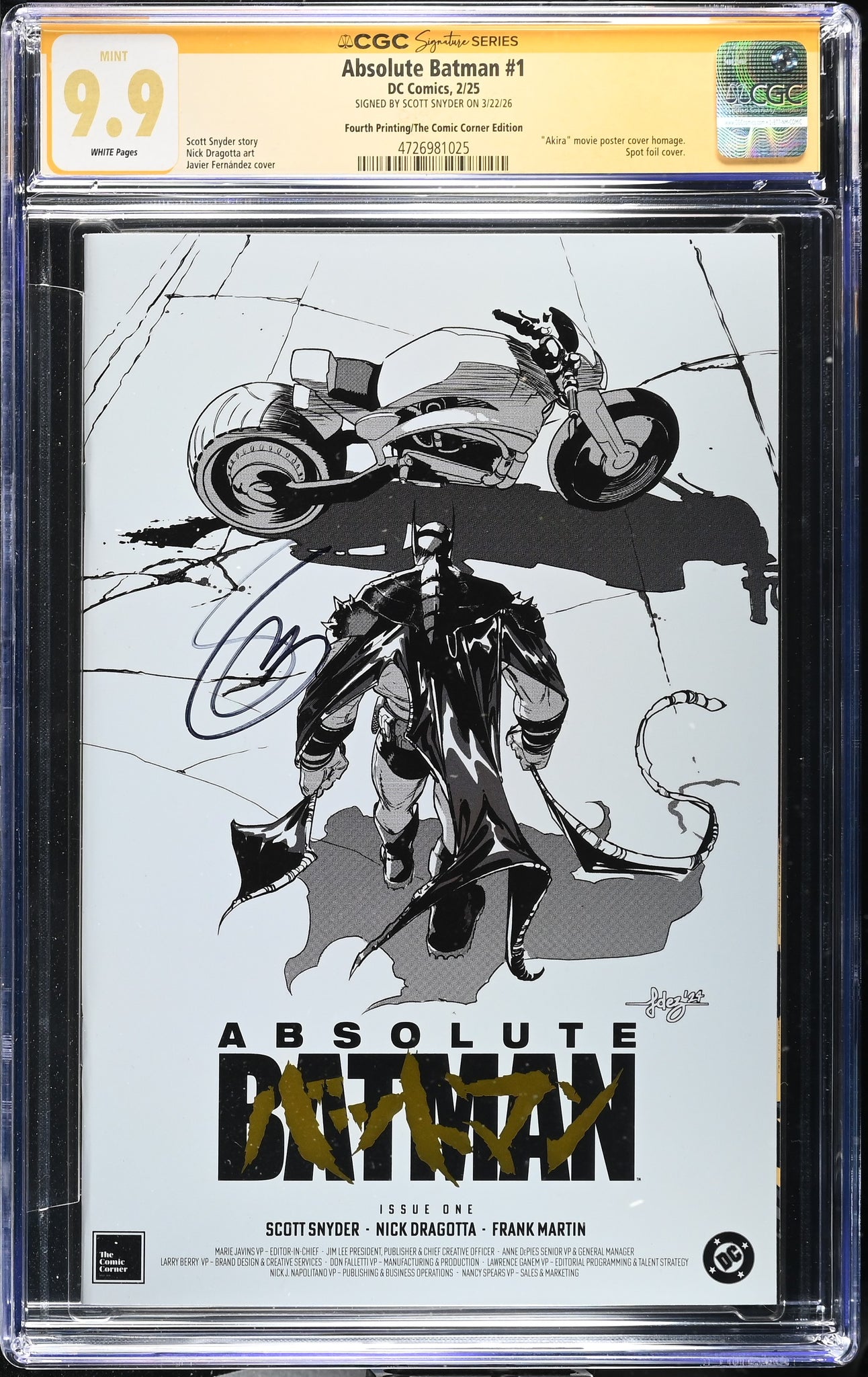 ABSOLUTE BATMAN #1 CGC SS 9.9 SCOTT SNYDER SIGNED EXCL GOLD FOIL