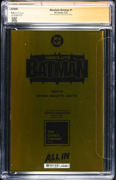 ABSOLUTE BATMAN #1 CGC SS 9.9 SCOTT SNYDER SIGNED EXCL GOLD FOIL AKIRA VARIANT NOT 9.8 BLACK INK