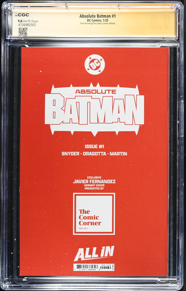 ABSOLUTE BATMAN #1 CGC SS 9.8 SCOTT SNYDER SIGNED AKIRA B&W VARIANT