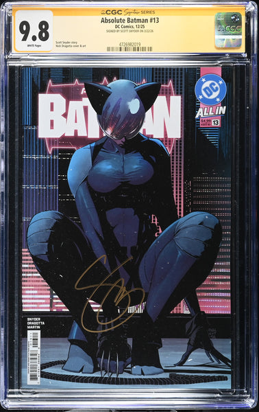 ABSOLUTE BATMAN #13 CGC SS 9.8 SCOTT SNYDER SIGNED FIRST PRINT COVER-A CATWOMAN VARIANT