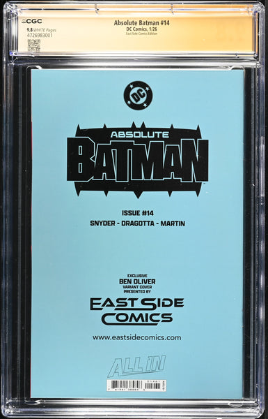 ABSOLUTE BATMAN #14 CGC SS 9.8 SCOTT SNYDER SIGNED OLIVER EXCL CATWOMAN VARIANT