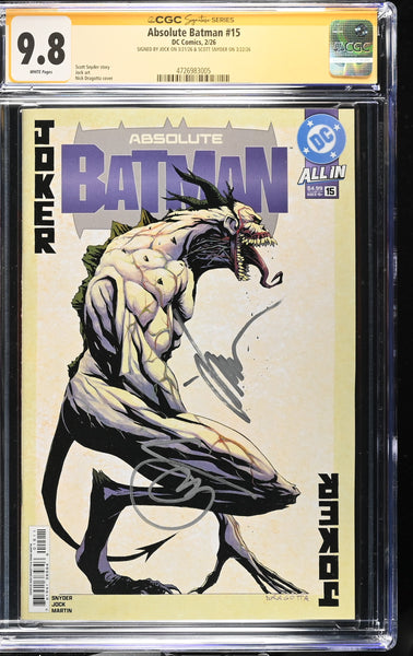 ABSOLUTE BATMAN #15 CGC SS 9.8 SCOTT SNYDER & JOCK SIGNED FIRST PRINT COVER-A VARIANT JOKER