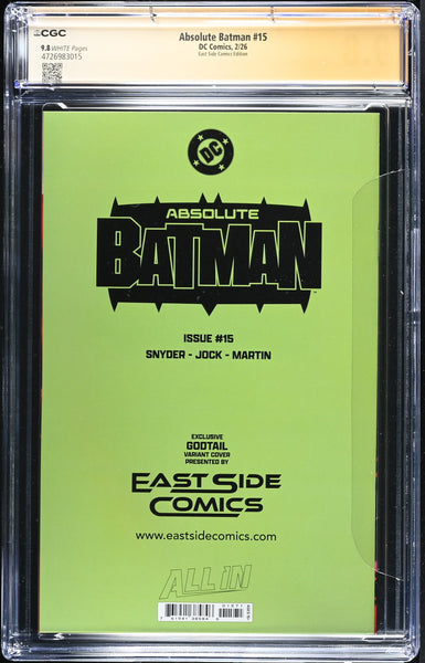 ABSOLUTE BATMAN #15 CGC SS 9.8 COTT SNYDER & JOCK SIGNED GODTAIL EXCL JOKER VARIANT