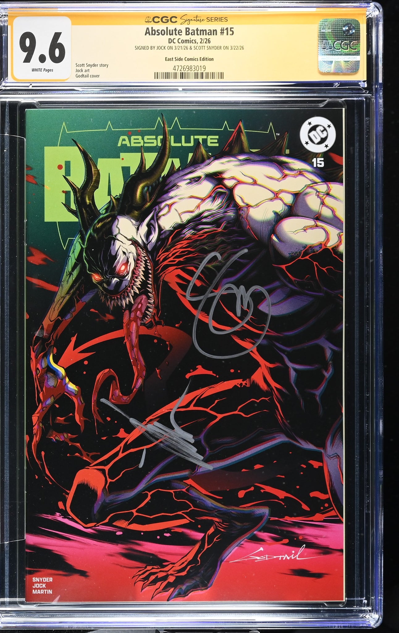 ABSOLUTE BATMAN #15 CGC SS 9.6 COTT SNYDER & JOCK SIGNED GODTAIL EXCL ...