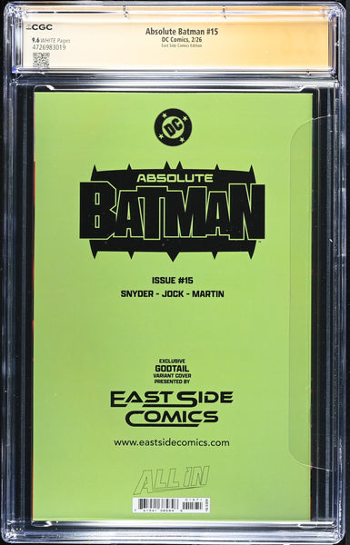 ABSOLUTE BATMAN #15 CGC SS 9.6 COTT SNYDER & JOCK SIGNED GODTAIL EXCL JOKER VARIANT