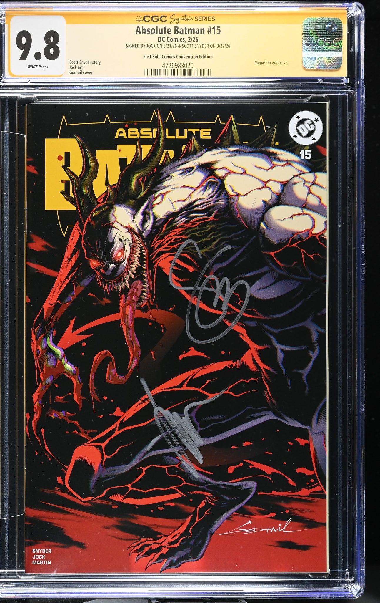 ABSOLUTE BATMAN #15 CGC SS 9.8 COTT SNYDER & JOCK SIGNED GODTAIL