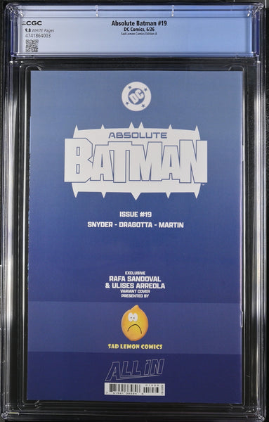 ABSOLUTE BATMAN #19 CGC 9.8 RAFA SANDOVAL EXCL TRADE VARIANT-A FIRST SCARECROW