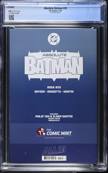 ABSOLUTE BATMAN #20 CGC 9.8 PHILIP TAN EXCL VIRGIN VARIANT FIRST ROBINS LTD TO 800