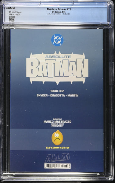 ABSOLUTE BATMAN #21 CGC 9.9 MASTRAZZO EXCL GITD JOKER VARIANT NOT 9.8