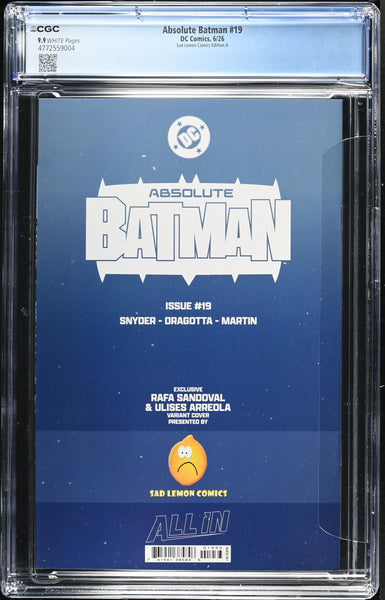 ABSOLUTE BATMAN #19 CGC 9.9 RAFA SANDOVAL EXCL TRADE VARIANT-A FIRST SCARECROW NOT 9.8