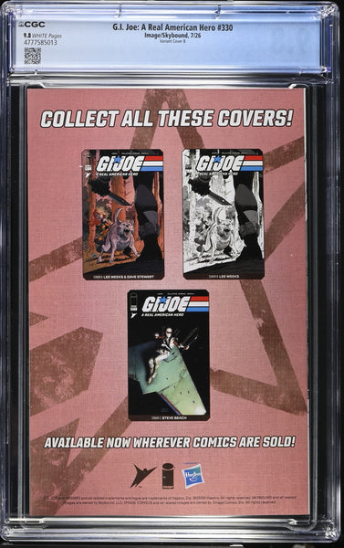 G.I. JOE ARAH #330 CGC 9.8 WEEKS COVER-B B&W VARIANT GI FIRST PRINT LARA CROFT TOMB RAIDER