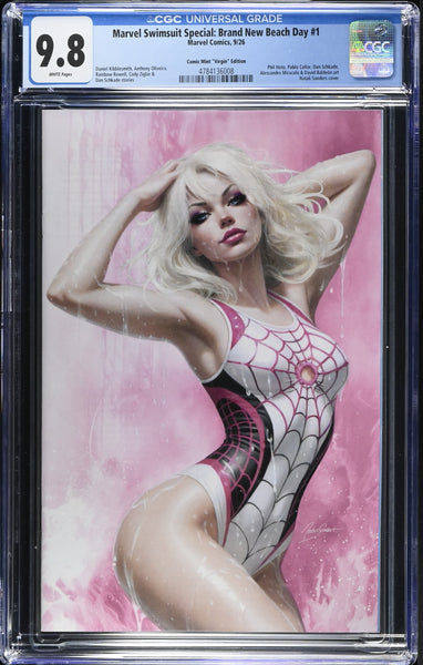 MARVEL SWIMSUIT SPECIAL: BRAND NEW BEACH DAY #1 CGC 9.8 NATALI SANDERS NYCC 2026 EXCL SPIDER-GWEN PINK VIRGIN VARIANT