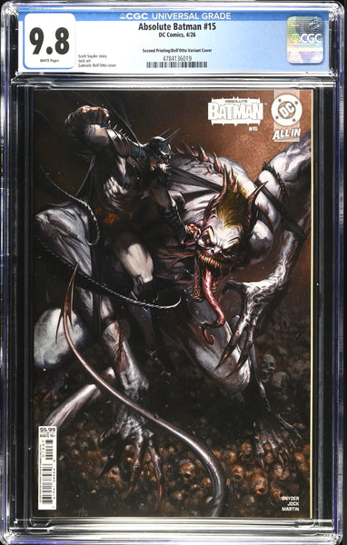 ABSOLUTE BATMAN #15 CGC 9.8 GABRIELE DELL OTTO 2nd PRINT VARIANT SNYDER JOKER