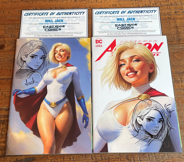 ACTION COMICS #1053 WILL JACK REMARK SKETCH POWER GIRL TRADE & VIRGIN VARIANT OPTIONS