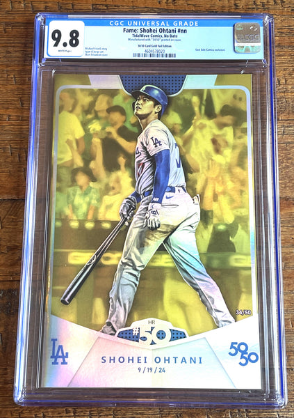 FAME: SHOHEI OHTANI #1 CGC 9.8 SKAN TOPPS "50/50 CARD" GOLD FOIL VARIANT LTD 50 COPIES NUMBERED