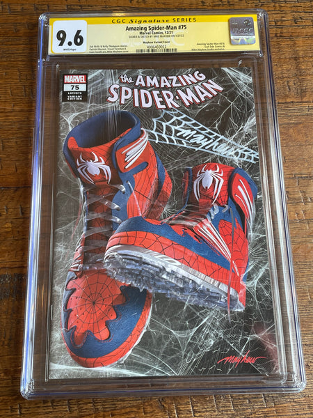 AMAZING SPIDER-MAN #75 CGC SS 9.6 MIKE MAYHEW THWIP SIGNED SKETCH SNEAKER TRADE DRESS VARIANT-A