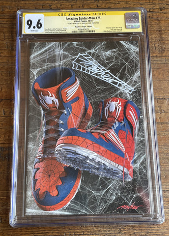 AMAZING SPIDER-MAN #75 CGC SS 9.6 MIKE MAYHEW THWIP SIGNED SKETCH SNEAKER VIRGIN VARIANT-B