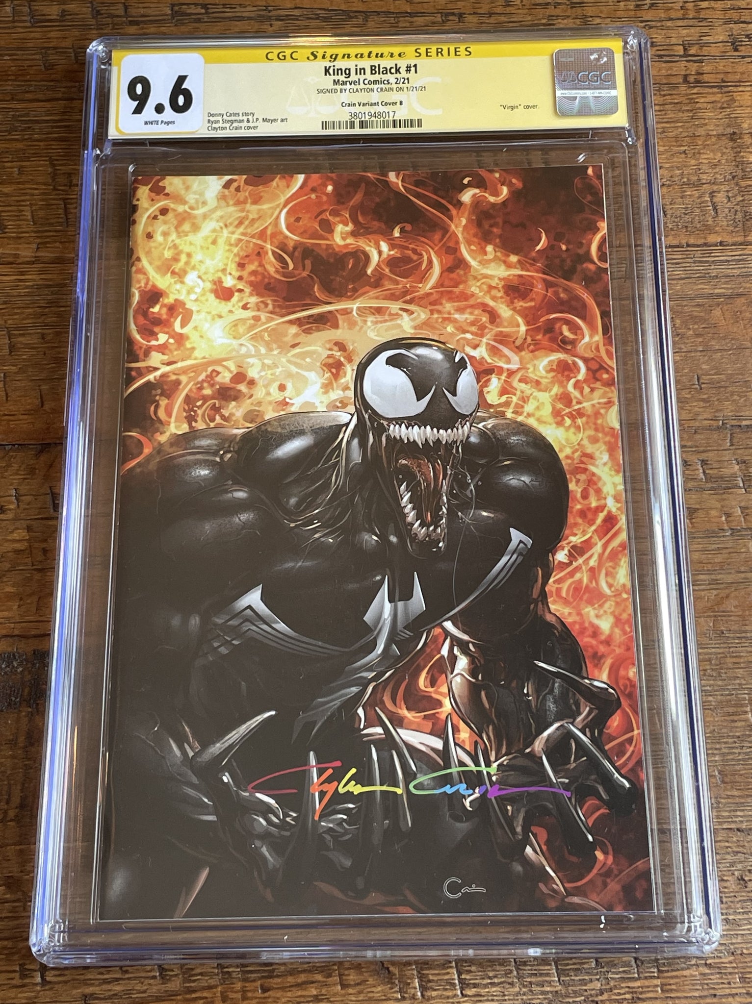 KING IN BLACK #1 CGC SS 9.6 CLAYTON CRAIN INFINITY SIGNED VENOM VIRGIN VARIANT-B