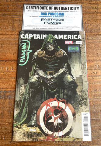 CAPTAIN AMERICA #14 DAN PANOSIAN SIGNED W/ COA DR. DOOM VARIANT 2025 RED HOT