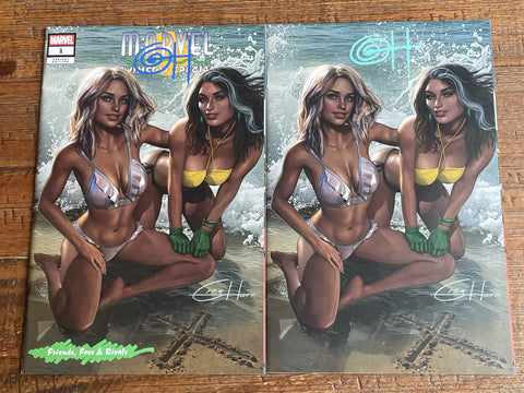 MARVEL SWIMSUIT SPECIAL FRIENDS FOES & RIVALS #1 GREG HORN SIGNED COA EXCL TRADE & VIRGIN VARIANT OPTIONS
