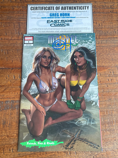 MARVEL SWIMSUIT SPECIAL FRIENDS FOES & RIVALS #1 GREG HORN SIGNED COA EXCL TRADE & VIRGIN VARIANT OPTIONS