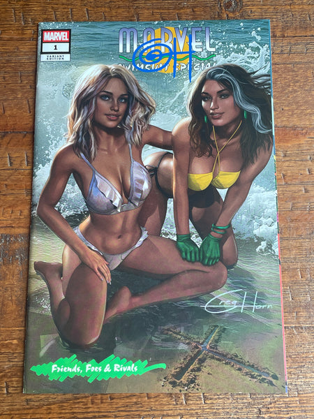 MARVEL SWIMSUIT SPECIAL FRIENDS FOES & RIVALS #1 GREG HORN SIGNED COA EXCL TRADE & VIRGIN VARIANT OPTIONS