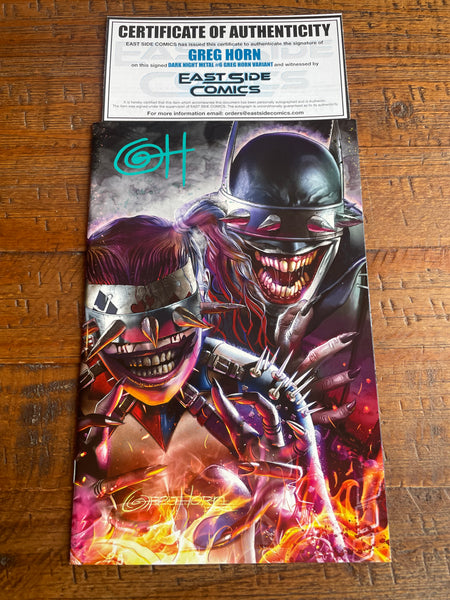 DARK NIGHTS METAL #6 GREG HORN SIGNED COA HARLEY QUINN WHO LAUGHS VIRGIN VARIANT-D