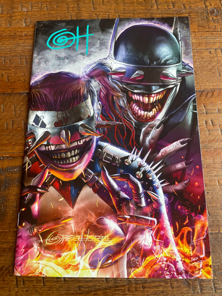 DARK NIGHTS METAL #6 GREG HORN SIGNED COA HARLEY QUINN WHO LAUGHS VIRGIN VARIANT-D