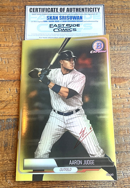 FAME: AARON JUDGE #1 SKAN SIGNED COA NYCC 2025 EXCL COMIC TOPPS CHROME "GOLD FOIL" ROOKIE VARIANT NUMBERED 60