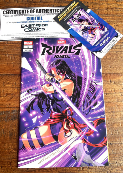 MARVEL RIVALS IGNITE #1 GODTAIL SIGNED W/ COA EXCL PSYLOCKE VARIANT LTD TO 1000