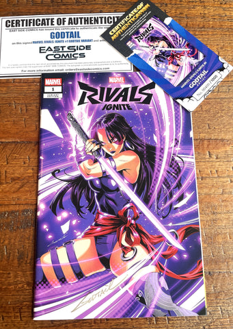 MARVEL RIVALS IGNITE #1 GODTAIL SIGNED W/ COA EXCL PSYLOCKE VARIANT LTD TO 1000