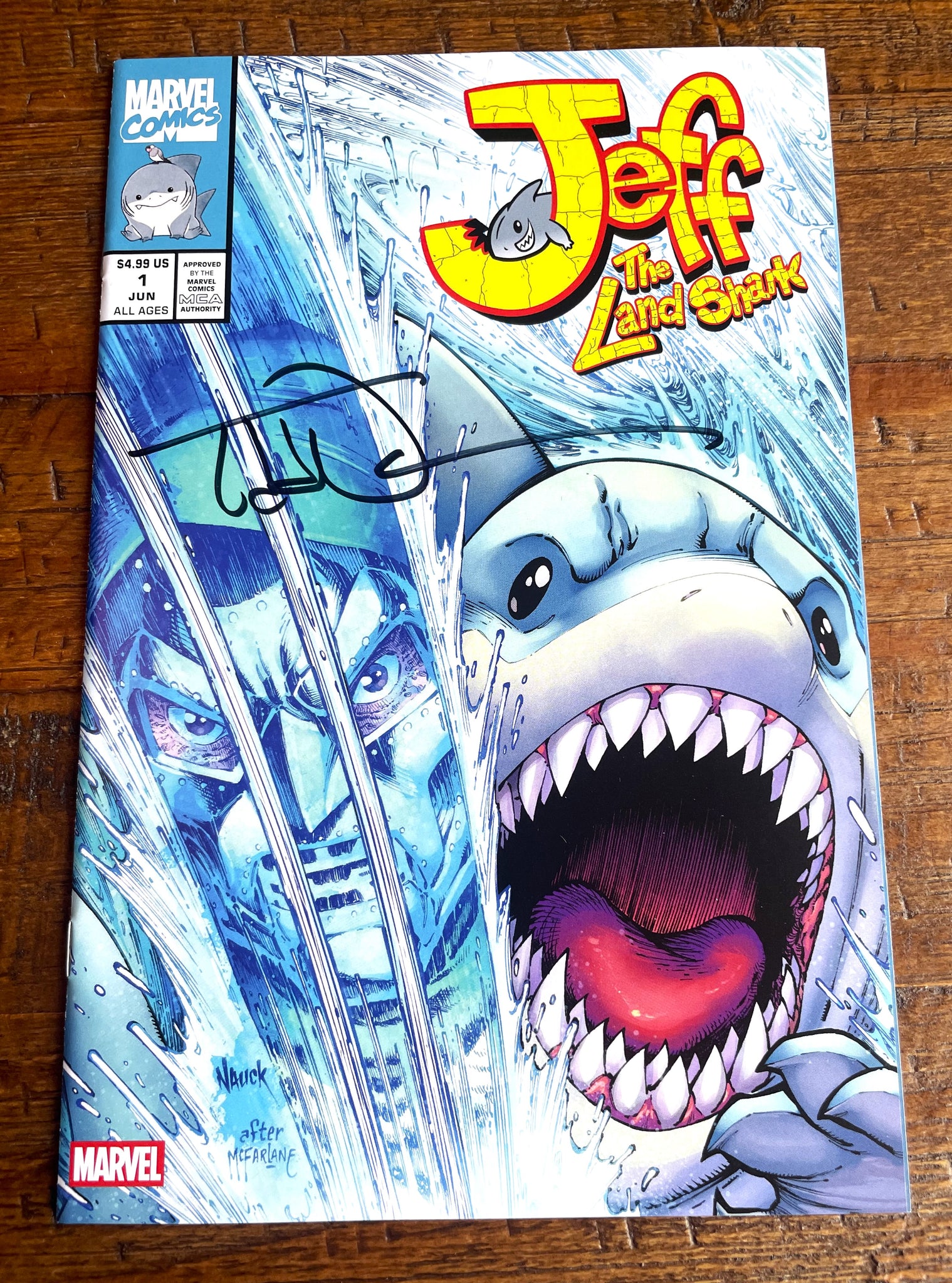 JEFF THE LAND SHARK #1 TODD NAUCK SIGNED "HOMAGE" VARIANT LTD TO 1000 W/ COA MARVEL RIVALS